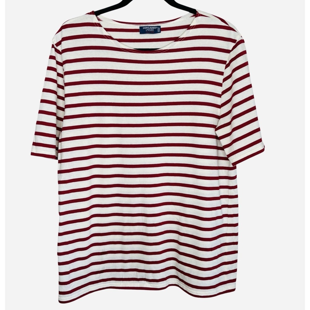 Saint James Levant Modern Breton Stripe T Shirt Top L Coastal Nautical Short Sl